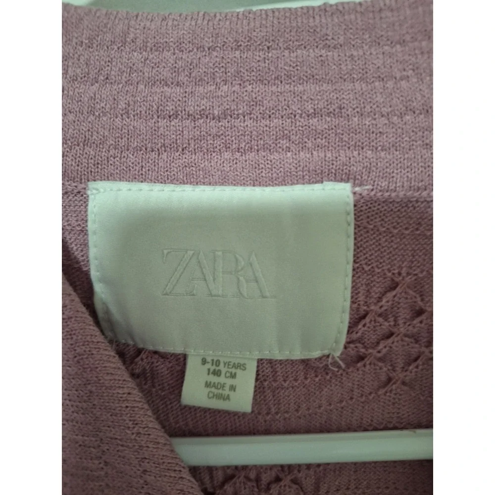 ZARA Girls 9-10 Years Pink Textured Collared Short Sleeve Knit Button-Up Shirt